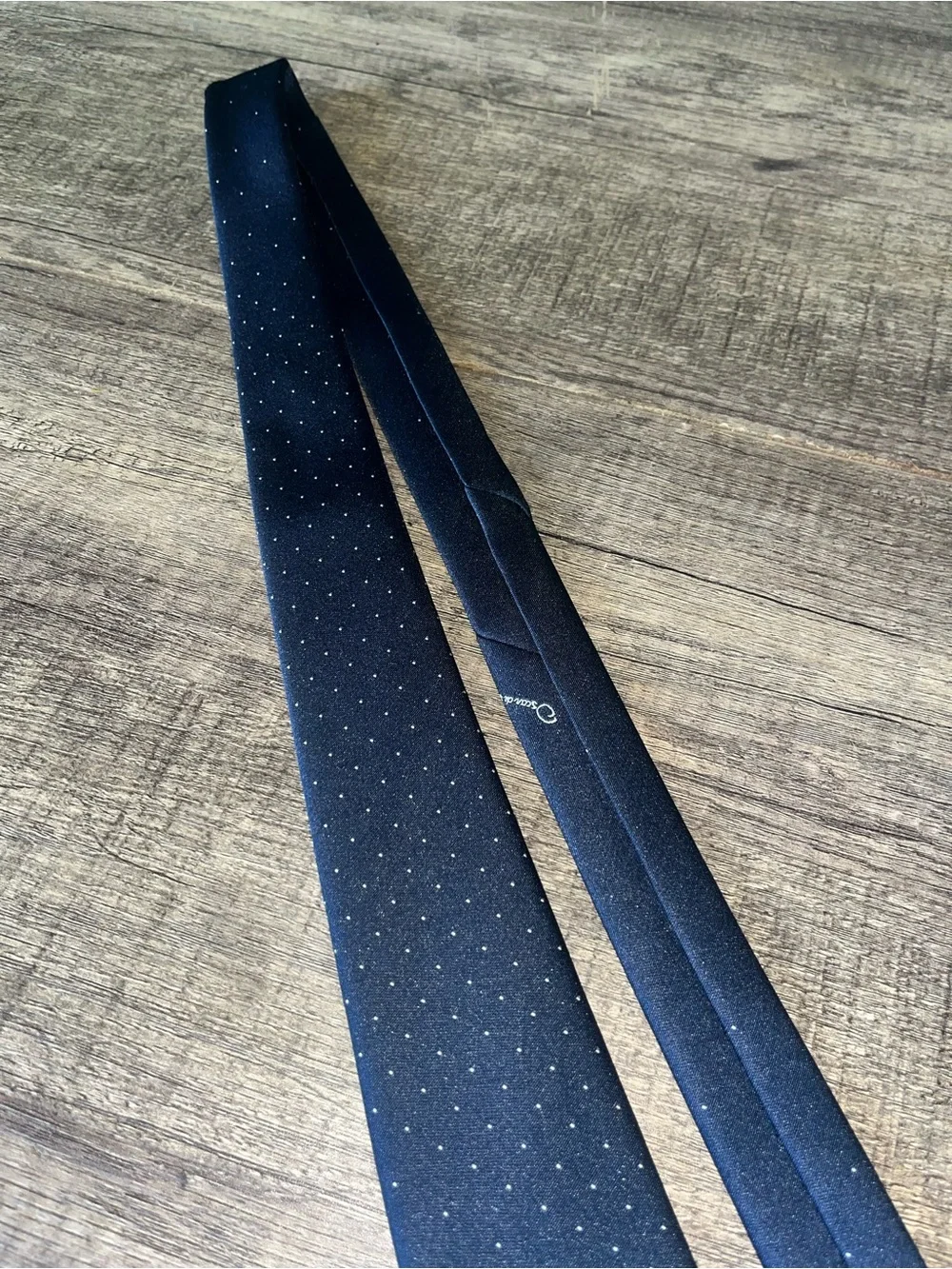 Oscar de la Renta Navy Tie with White Microdots